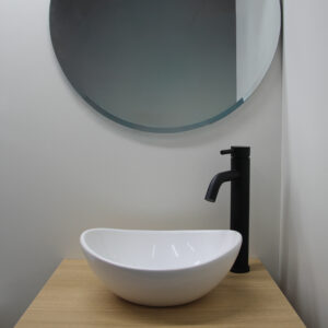 Vanitory + Bacha + Espejo Redondo + Grifería Negra